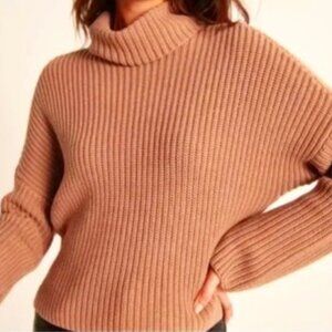 Abercrombie & Fitch Camel Light Brown Long Sleeve Crop Turtle Neck Ribbed Size M